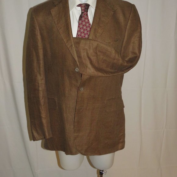 Holland & Holland 100% Linen Gun Check Three Button Sport Coat 42L - Picture 5 of 13